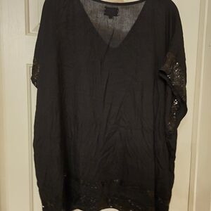 Mud Pie Black Blouse with Lace Accents